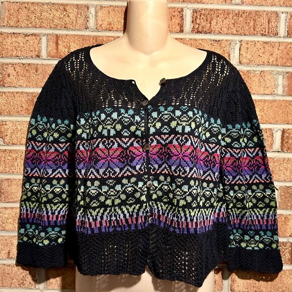 Peruvian Connection Multicolored Geometric Print Cardigan Sweater M - Picture 1 of 7